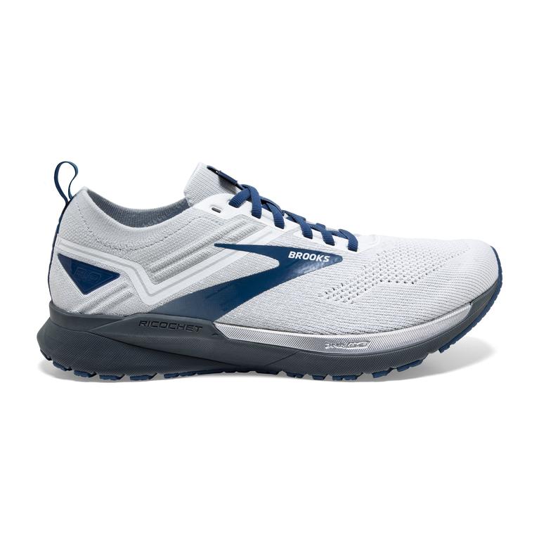 Brooks Ricochet 3 Lightweight Road Running Shoes - Men's - White/Grey/Blue (10457-UDRT)